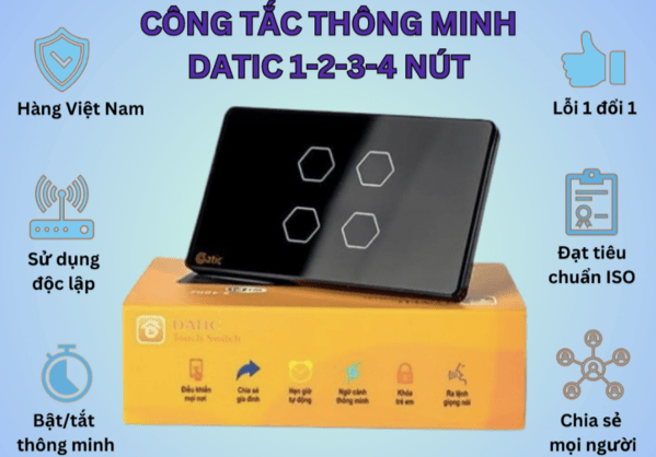 Công Tắc Cảm Ứng Wifi Hunonic Hình Chữ Nhật Viền Vàng